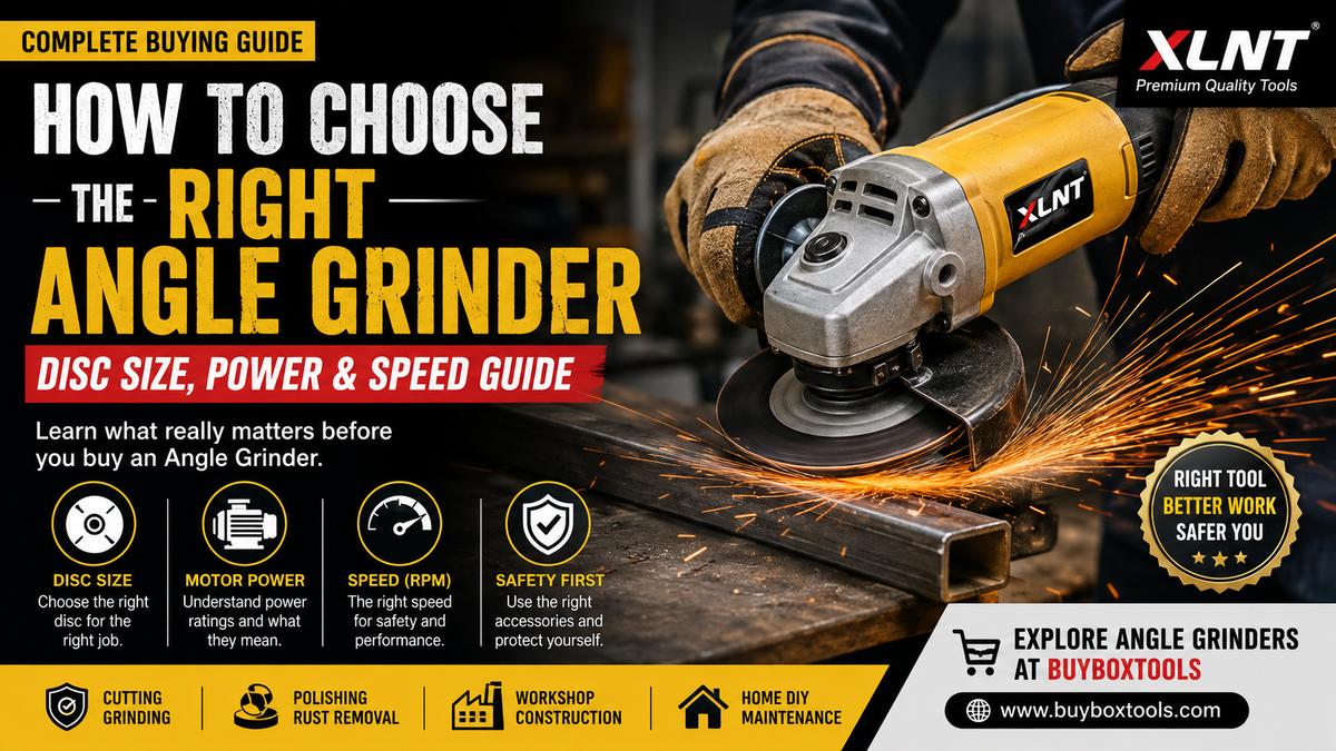 XLNT angle grinder used for metal cutting and grinding in a professional workshop