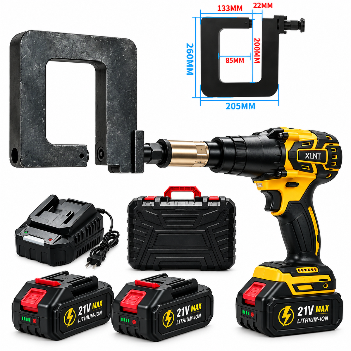 XTEPM300 21V cordless punching and drilling gun with two batteries and carrying case