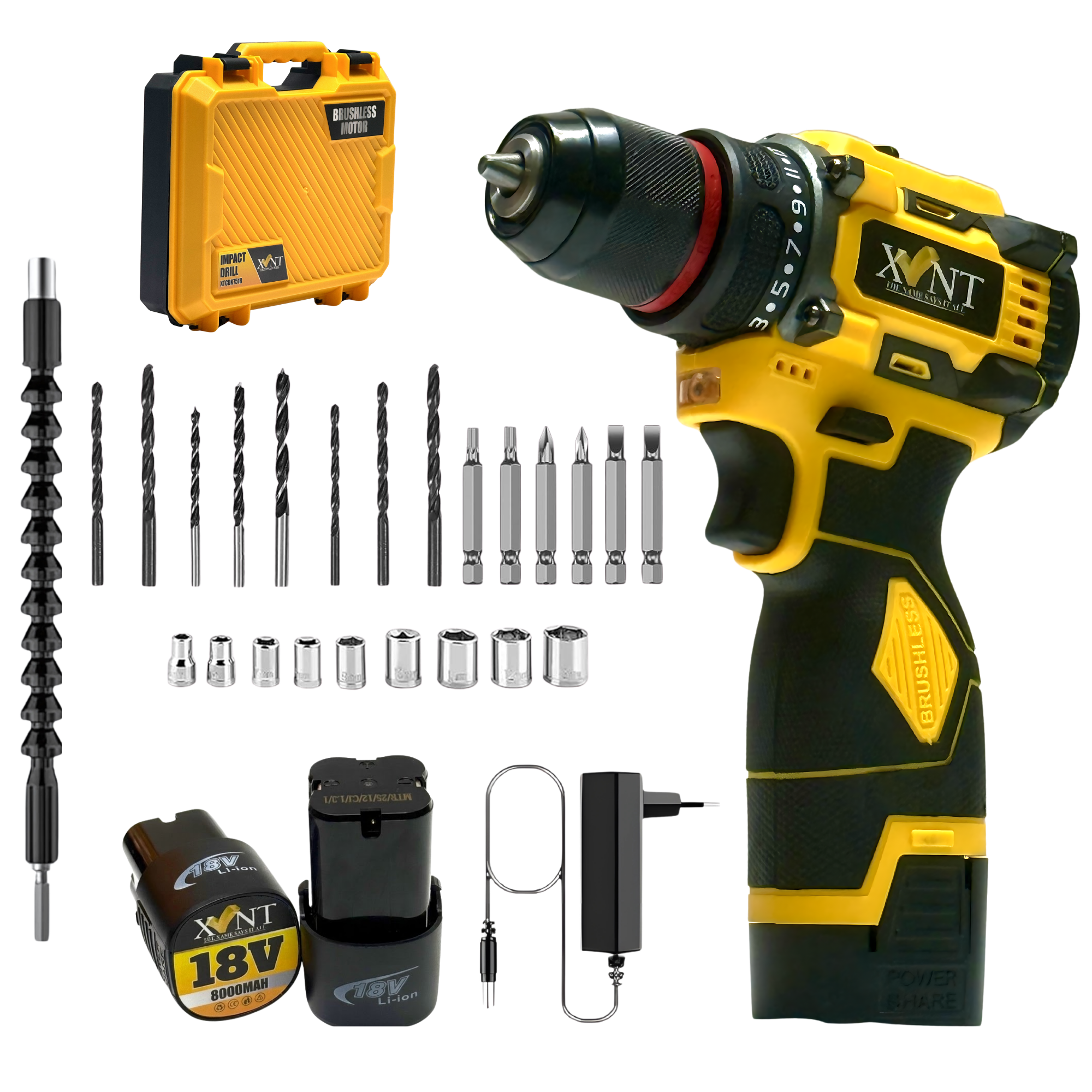 XLNT 18V Brushless Cordless Drill Machine XTCDK7518 – High Torque Lithium-Ion Power Drill Driver Kit for Wood, Metal & Masonry