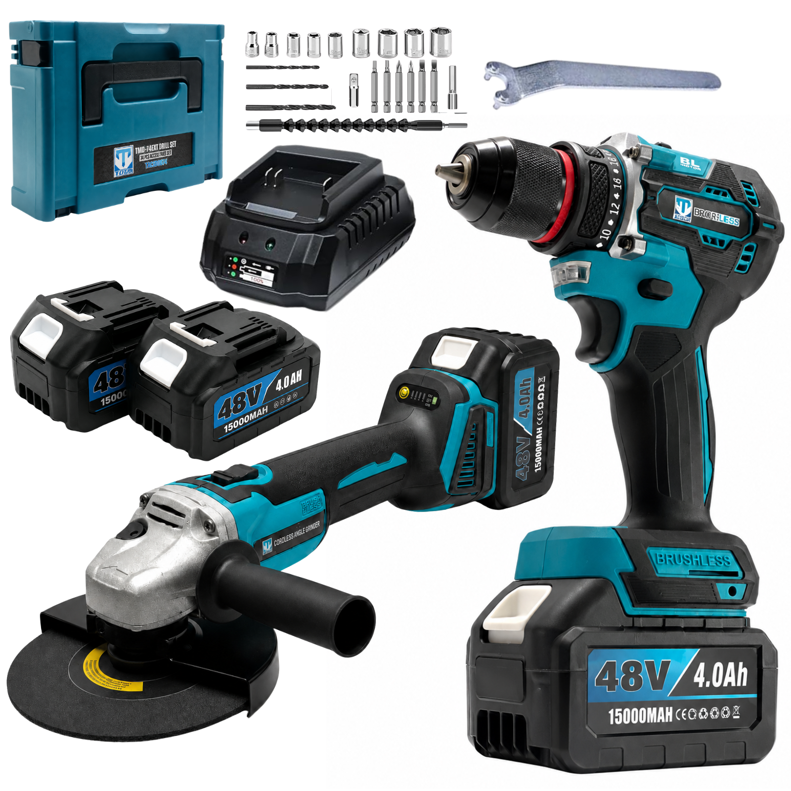 THOR 48V brushless cordless drill and angle grinder combo kit TH2COMK82