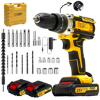 XLNT 21V Cordless Impact Drill Set | Brushless Motor | 220NM | 25+1 Torque | 2 Batteries 4000mAh- XTCIDK97