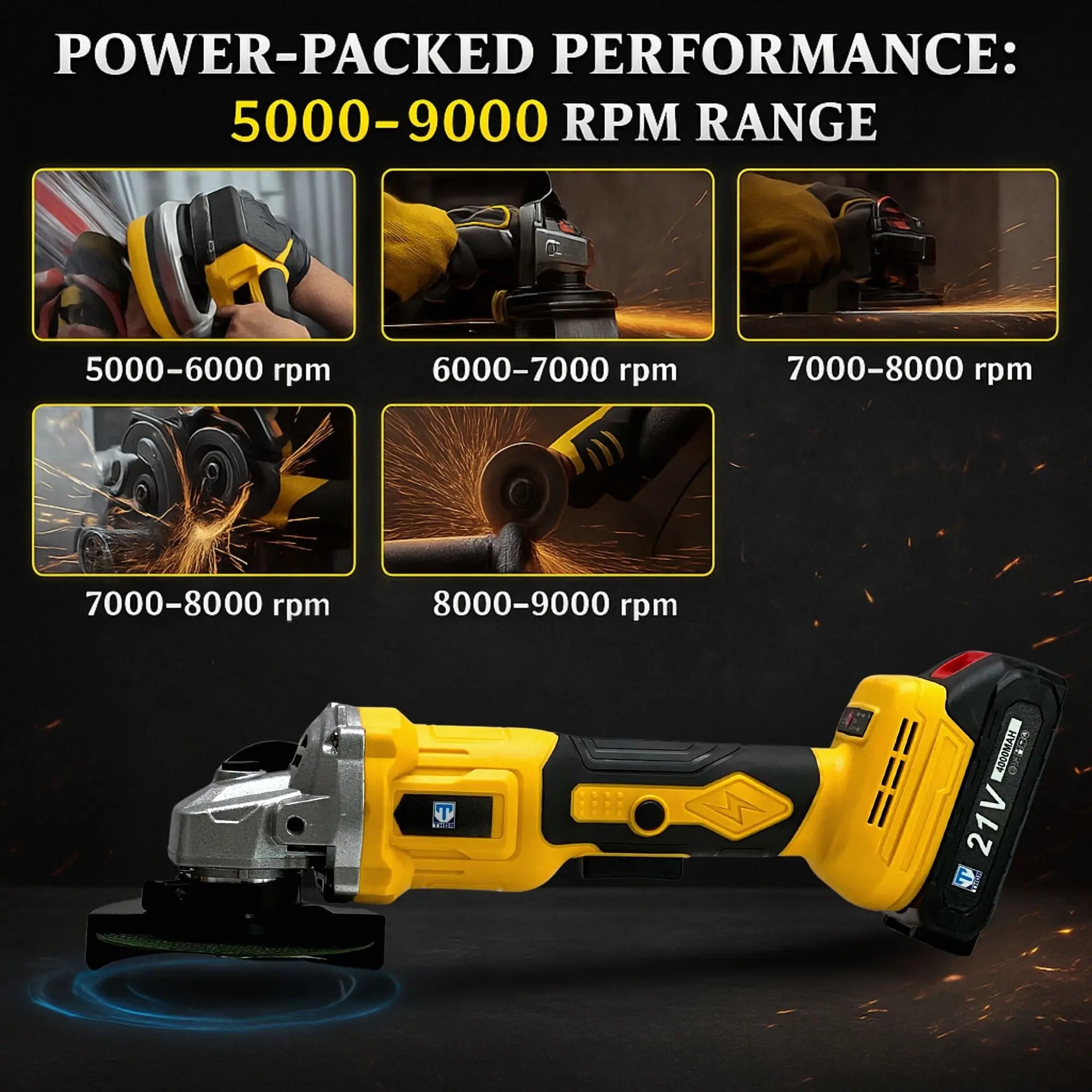 THOR 21V Max Cordless Angle Grinder - THCAG-26 THOR
