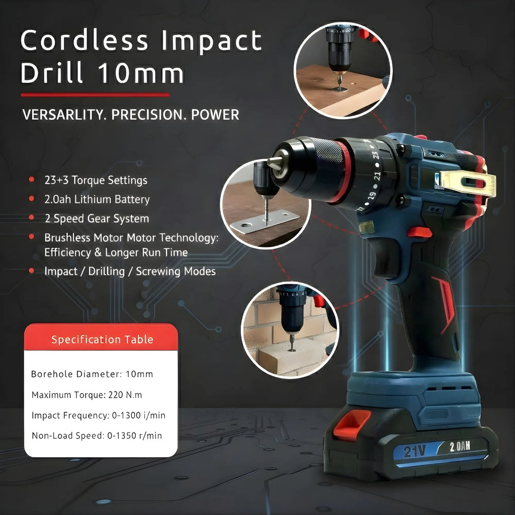 Cordless impact drill for furniture assembly and repair work