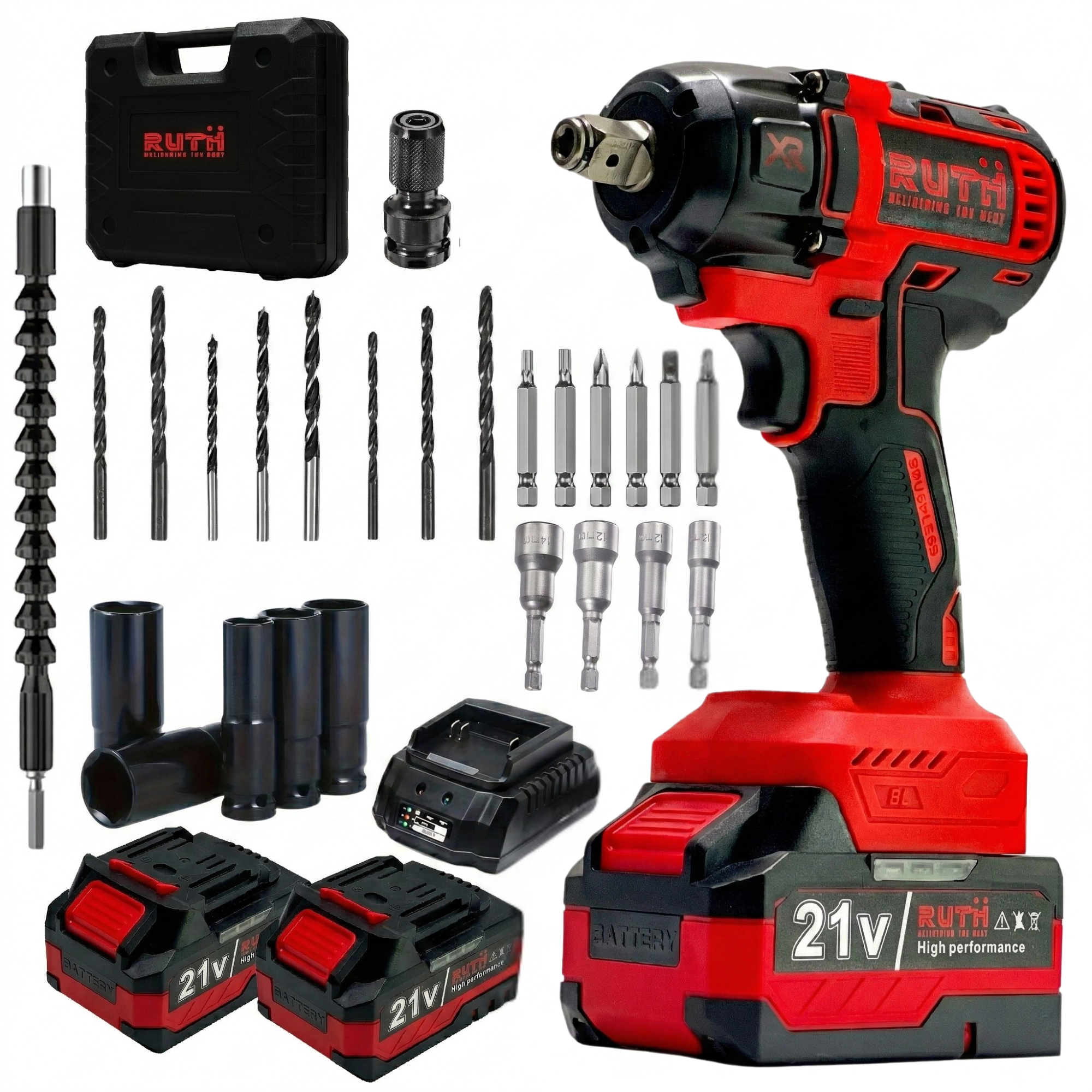RUTH 4-in-1 Cordless Impact Wrench/Driver Drill - RTCIWK 1