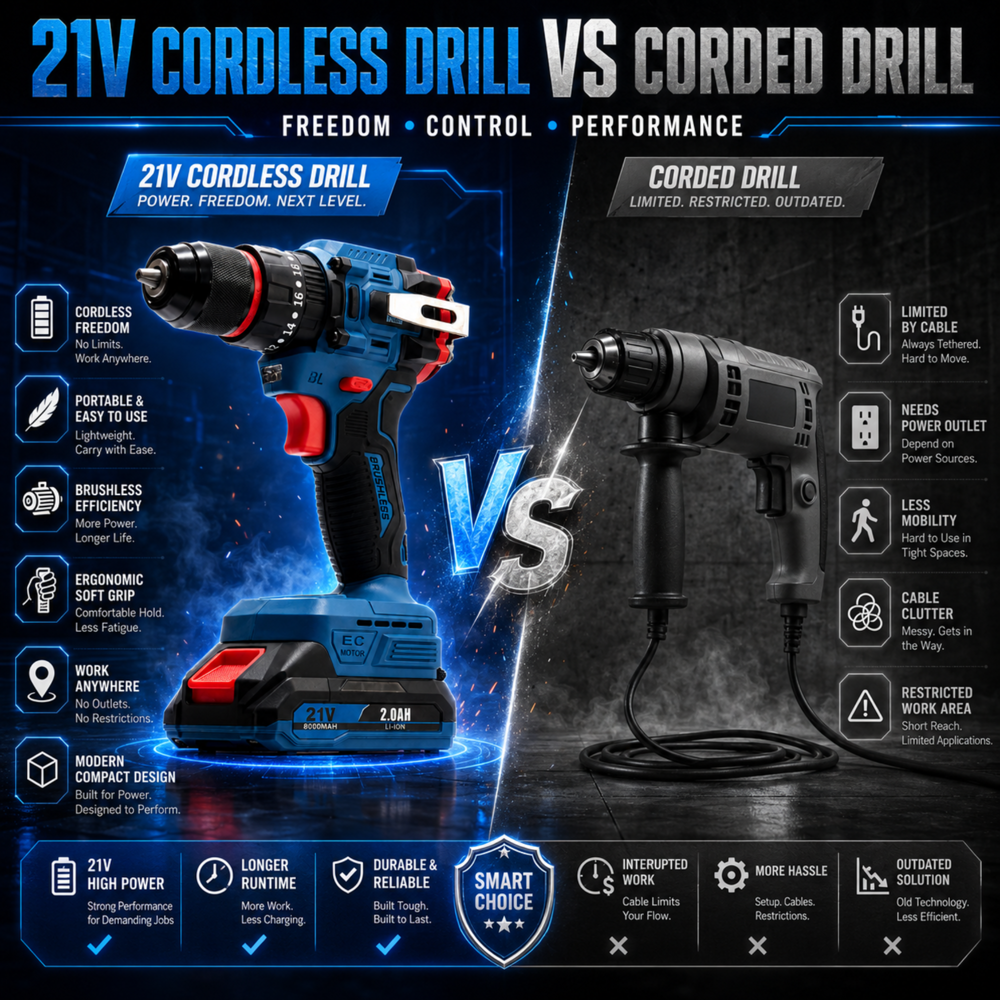 THOR 21V brushless drill for home installation tasks
