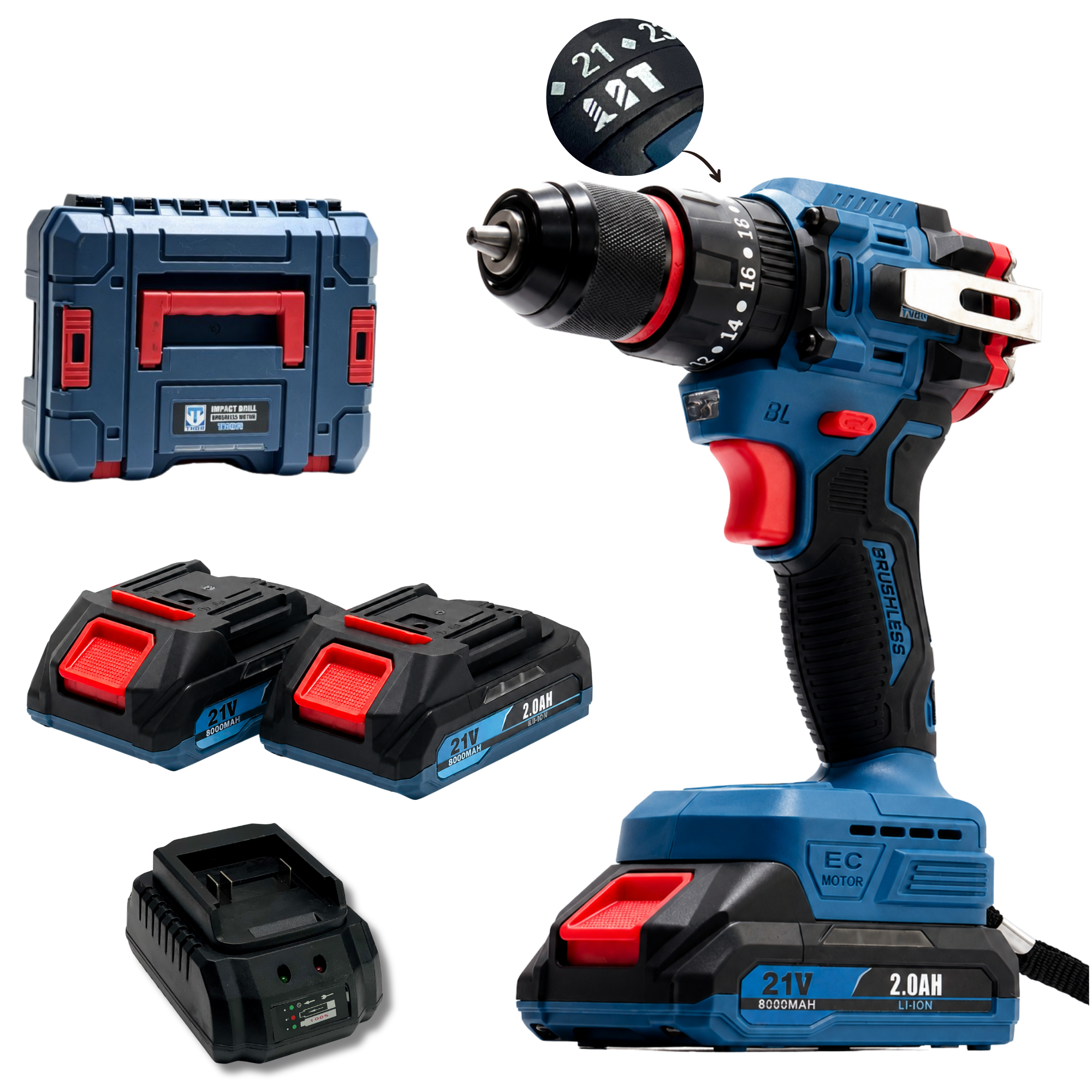 THOR 21V cordless impact drill kit front view
