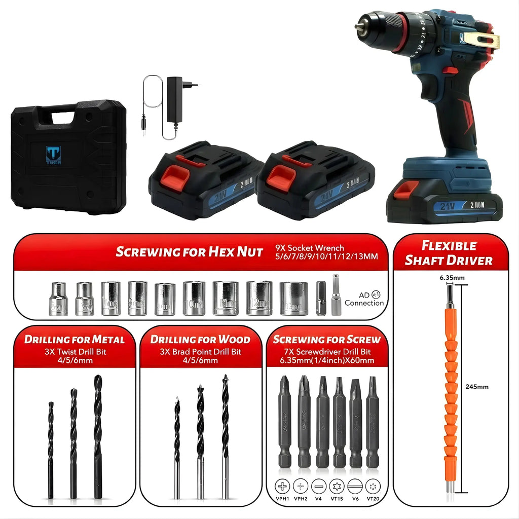 THOR impact drill kit for wood metal and plastic drilling