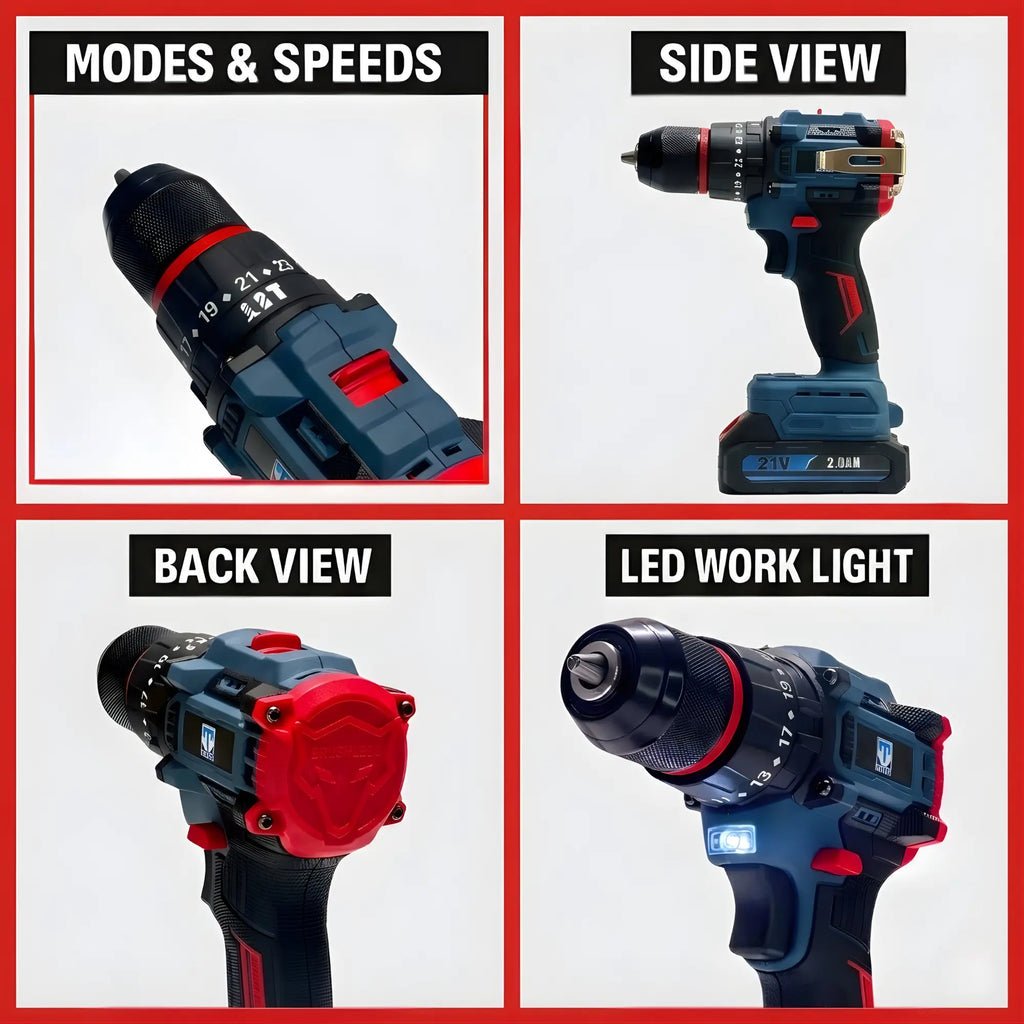 THOR cordless drill kit with metal chuck close up