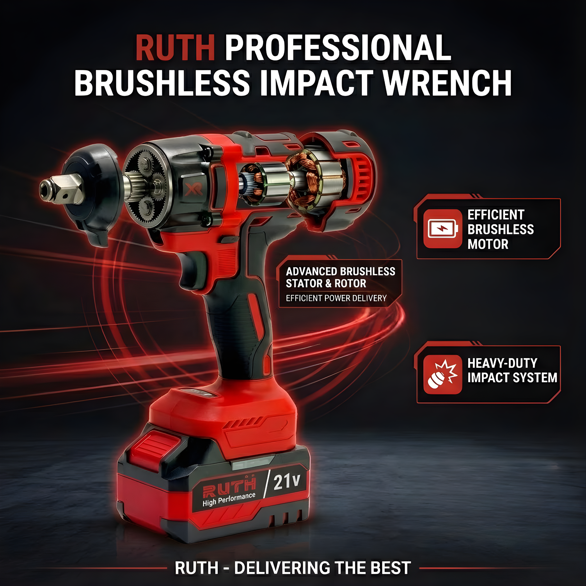 RUTH 4-in-1 Cordless Impact Wrench/Driver Drill - RTCIWK 1