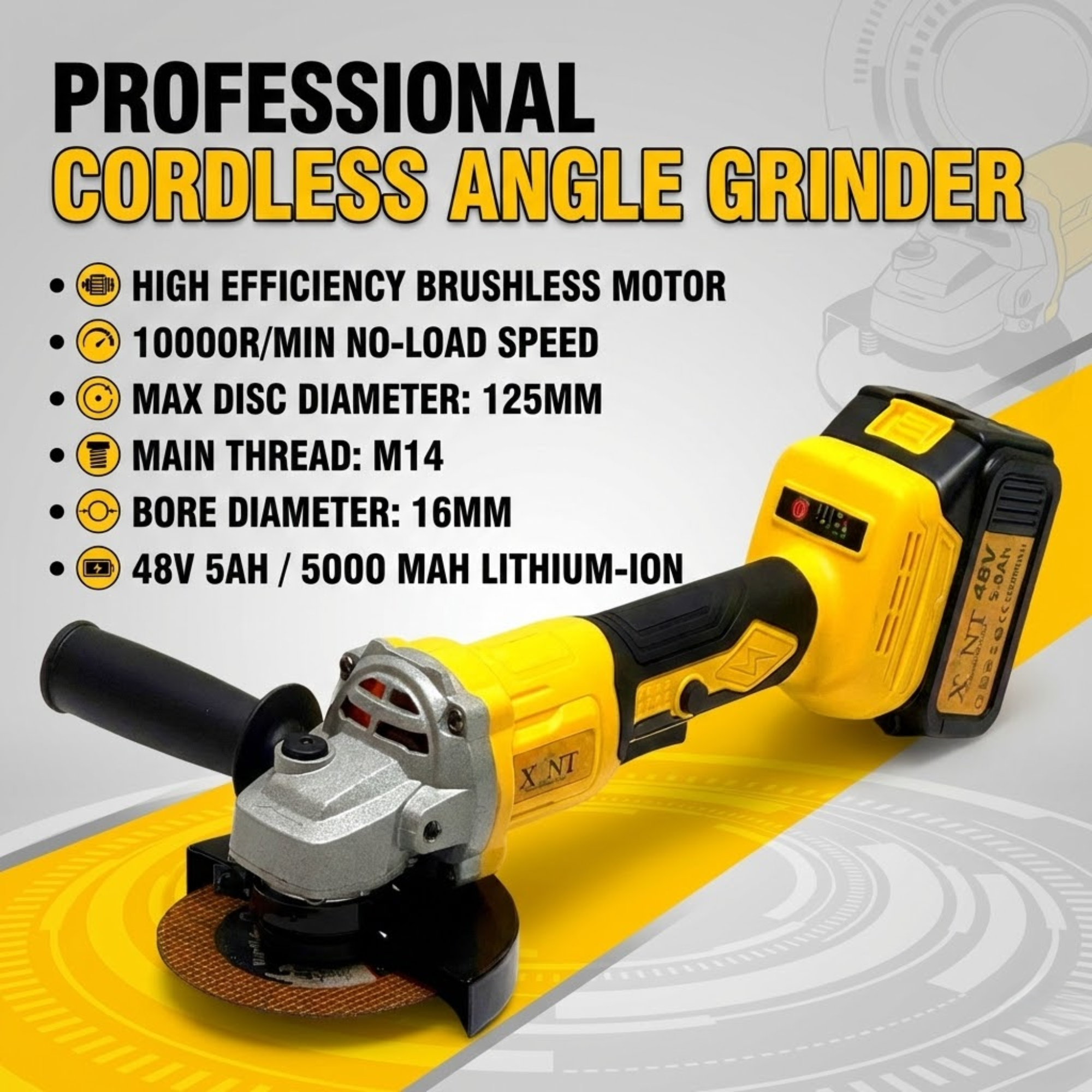 XLNT Cordless Angle Grinder 48v - XTCAG-129