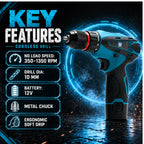 12V cordless drill with 10mm metal chuck
