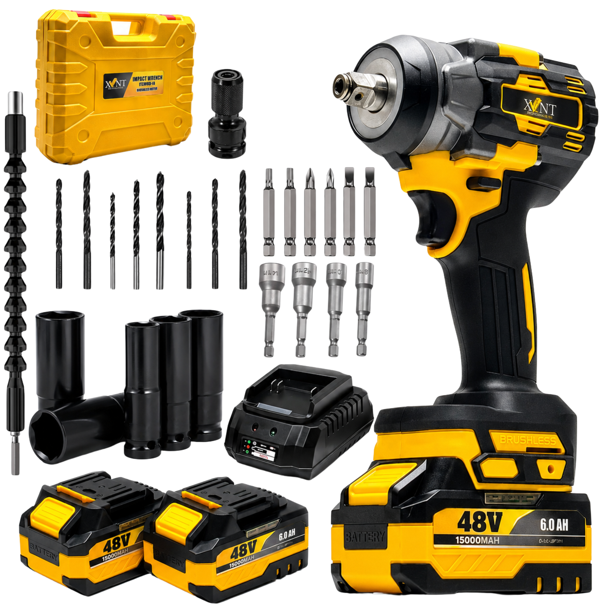 XLNT 48V Cordless Impact Wrench 650Nm Brushless – 4-in-1 Socket Wrench Screwdriver Drill Nut Driver | 1/2" Drive - XTCIWK216