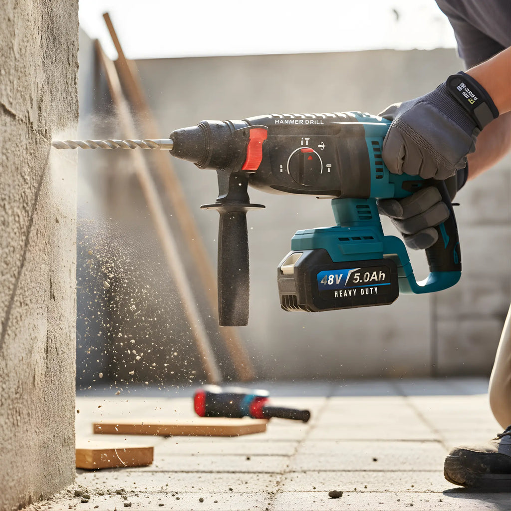 THOR THCOM184 48V Brushless Cordless 4-Piece Power Tool Combo Kit | Hammer Drill + Impact Wrench + Angle Grinder + Drill Driver | 3x 5.0Ah Batteries + Fast Charger + Accessories + BMC Case THOR