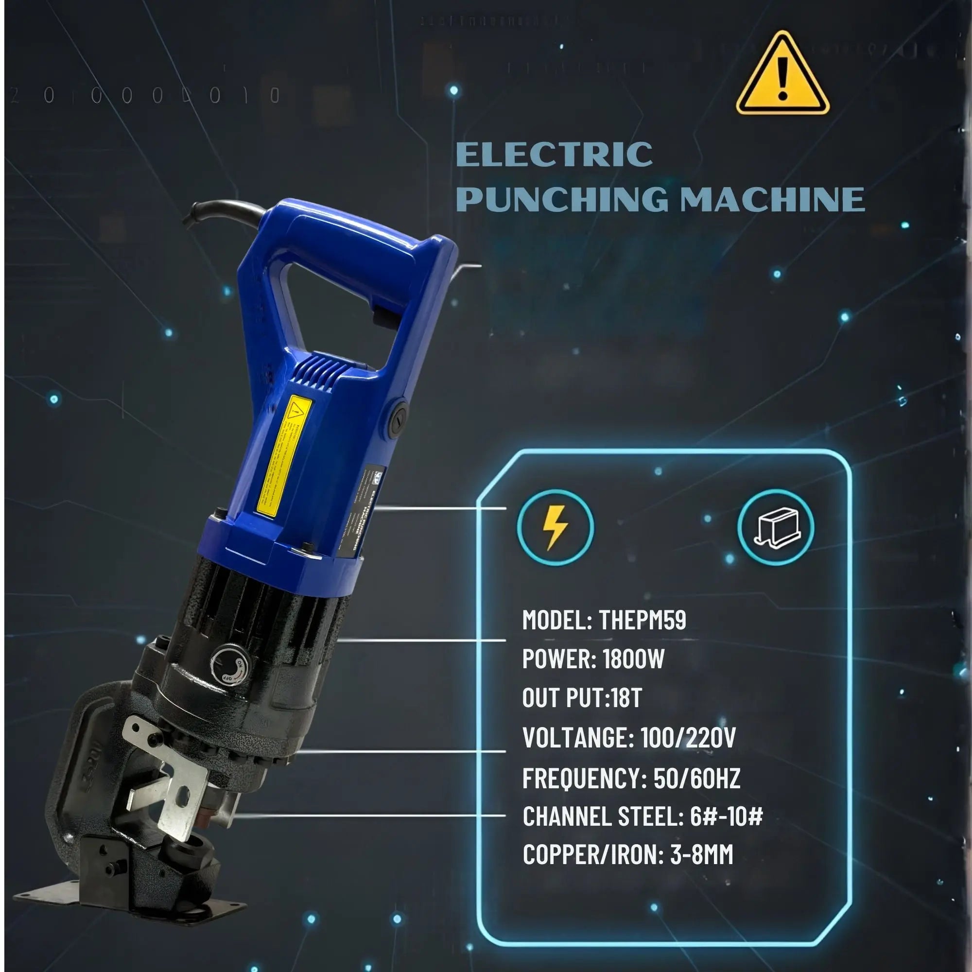 THOR THEPM59 Electric Punching Machine 1800W 18T – Heavy Duty Hydraulic Hole Punch for Steel THOR
