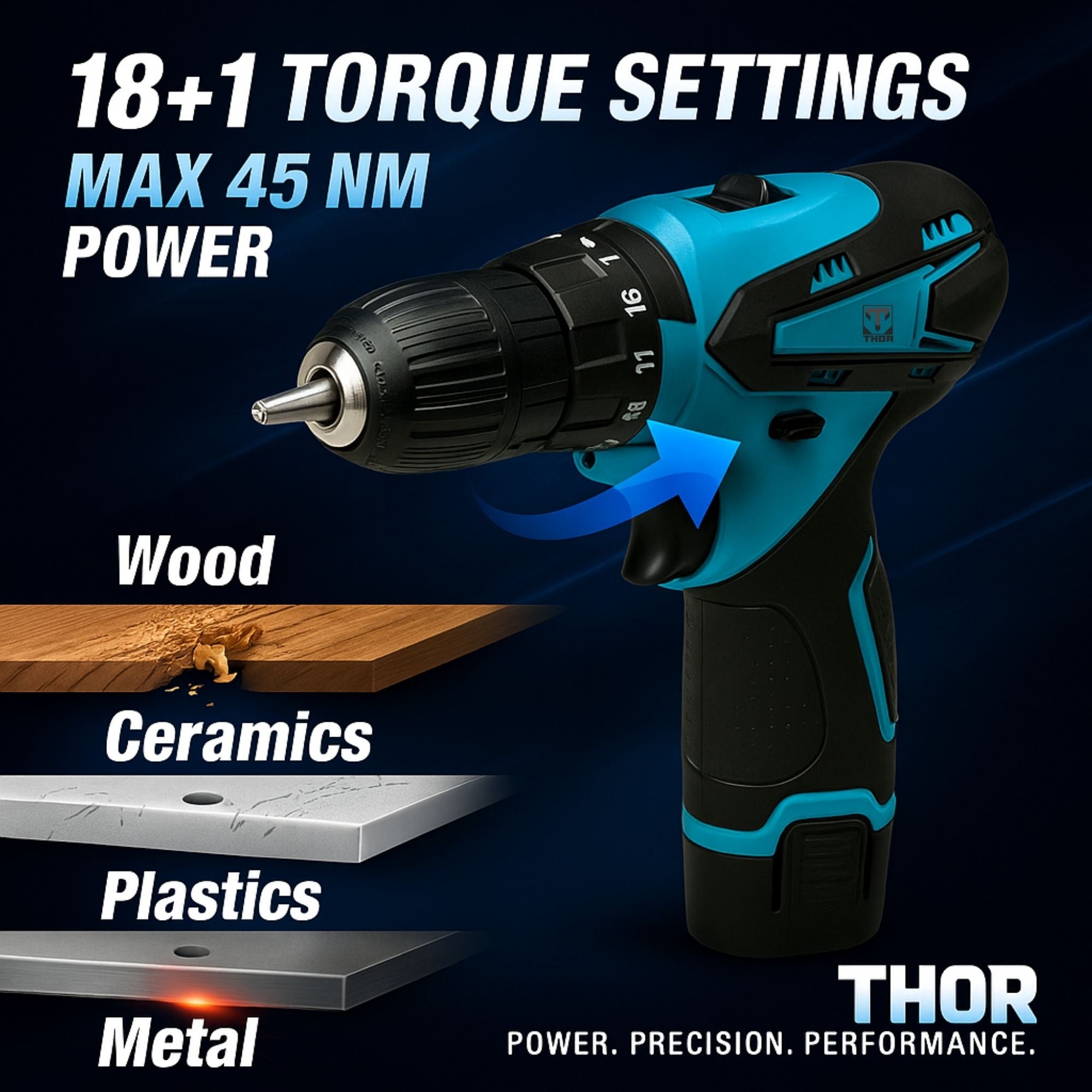 THOR 12V Cordless Drill Driver Kit - THCD 12
