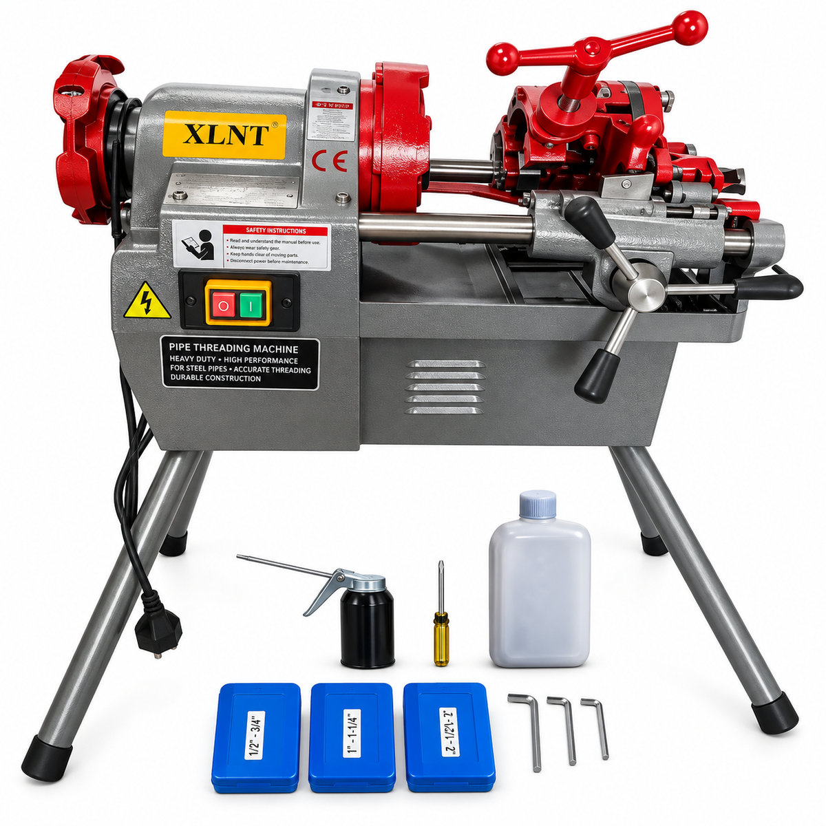 XTPTM1532 950W electric pipe threading machine 2 inch 28 RPM with threading dies and supporting stand