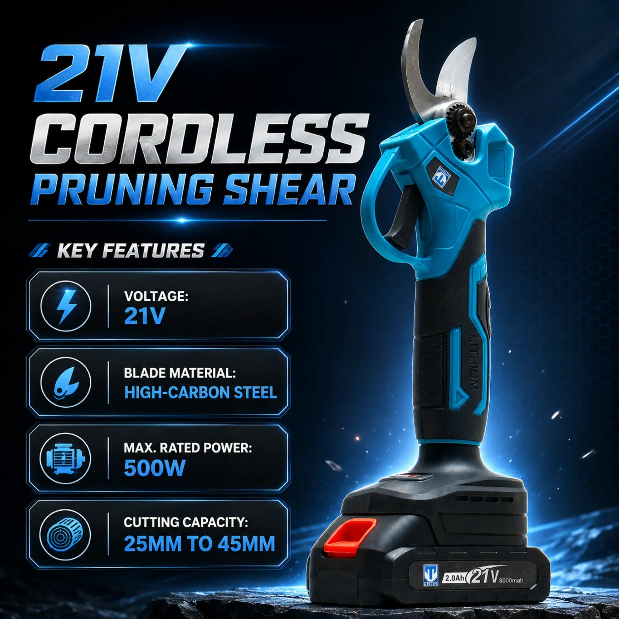 21V cordless chainsaw for garden branch trimming
