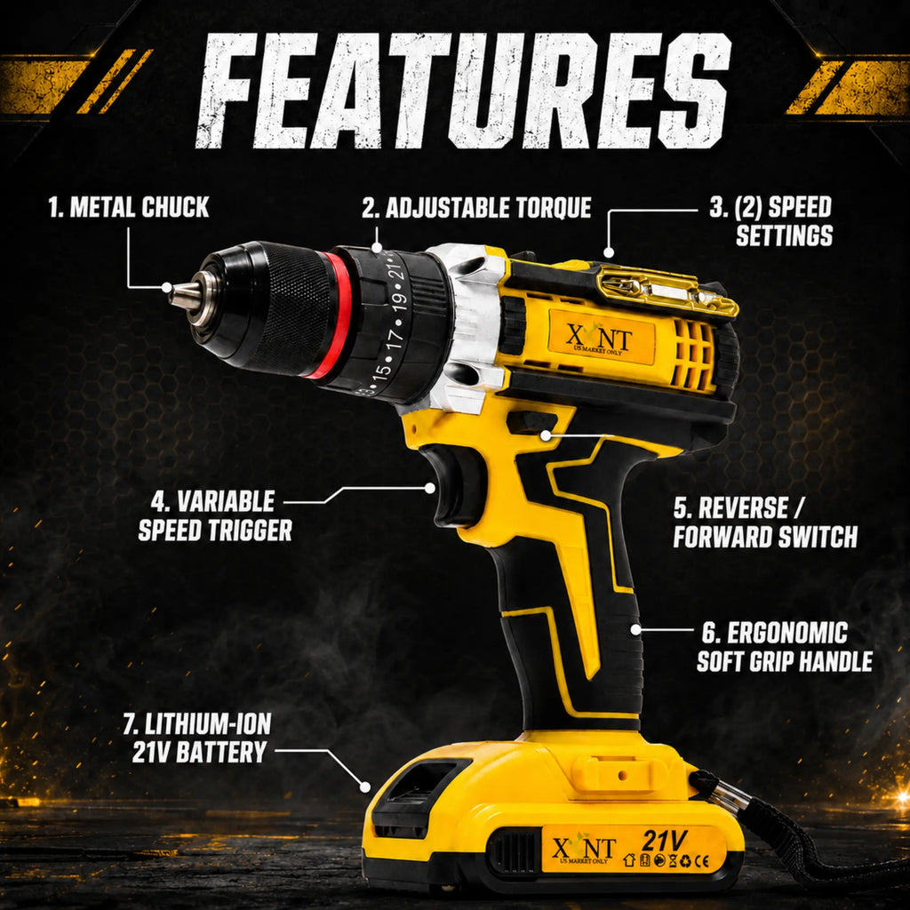 XLNT XTCDKMC285 drill kit with 2 batteries and charger

