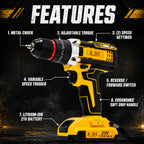 XLNT XTCDKMC285 drill kit with 2 batteries and charger
