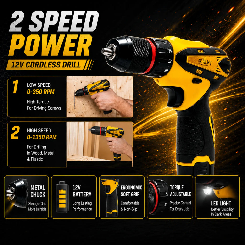 XLNT 12V Cordless Metal Chuck Drill Machine Tool Kit – XTCDKMC284 XLNT