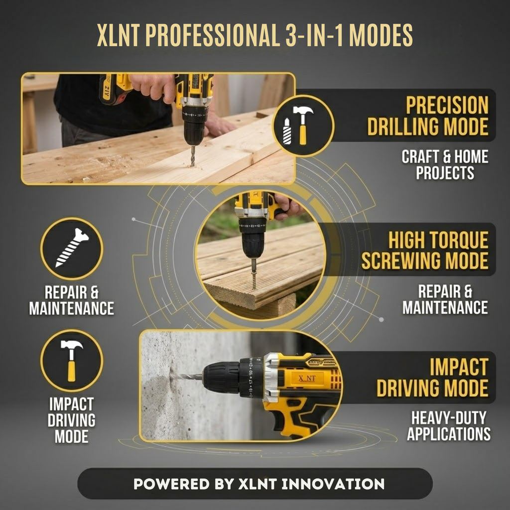 XLNT 21V Cordless Impact Drill Set | Brushless Motor | 220NM | 25+1 Torque | 2 Batteries 4000mAh- XTCIDK97
