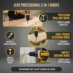 XLNT 21V Cordless Impact Drill Set | Brushless Motor | 220NM | 25+1 Torque | 2 Batteries 4000mAh- XTCIDK97