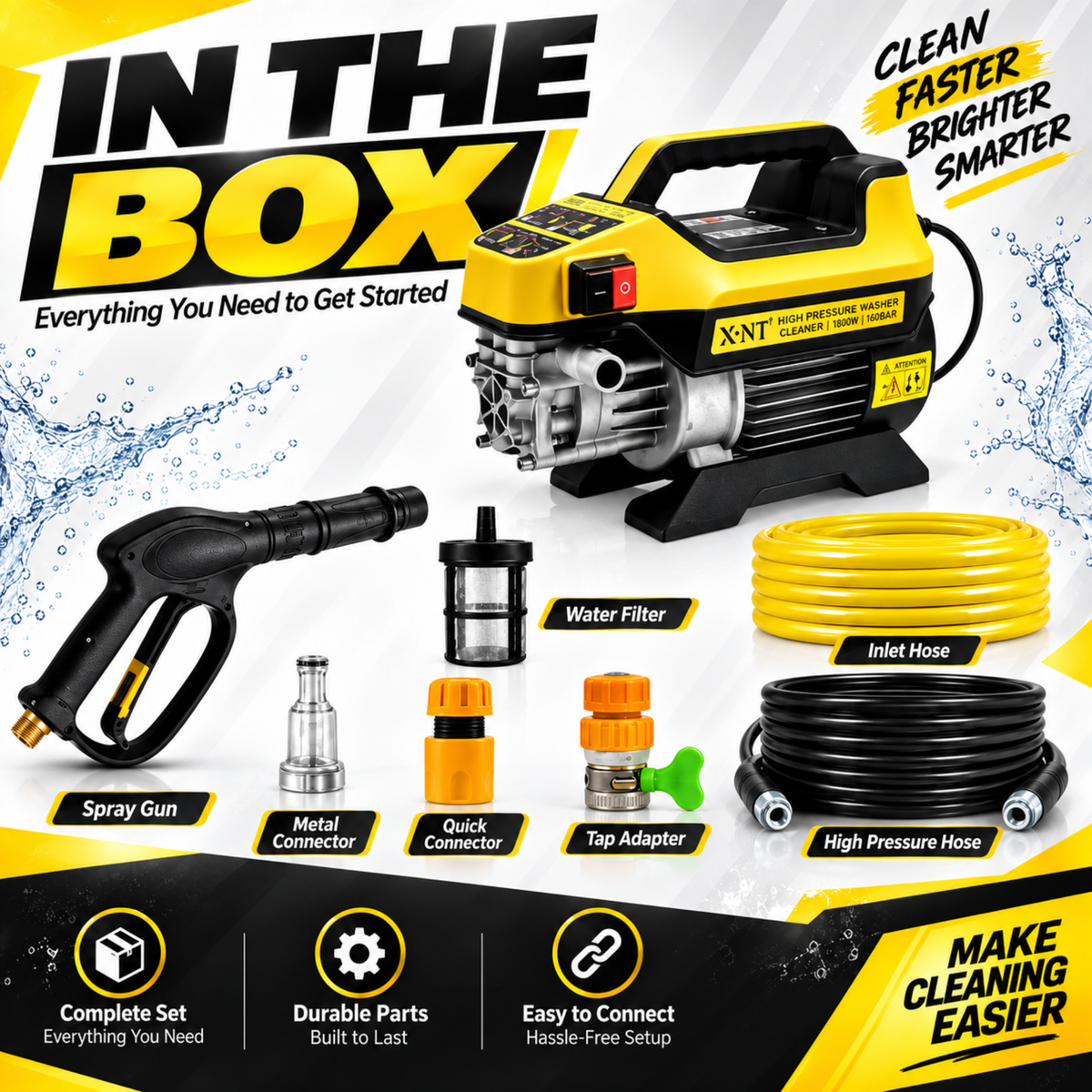 XLNT 2800W 280 Bar High Pressure Car Washer XTHPW19K2