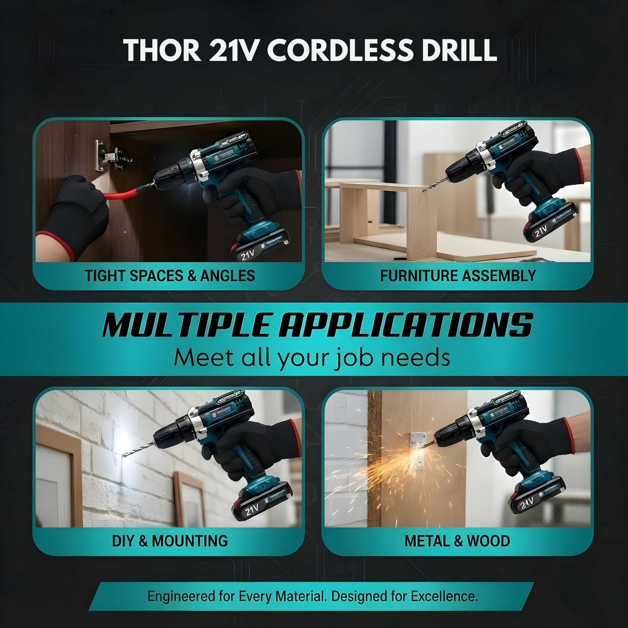 THOR 21v Cordless Drill For Home Use - THCDK53