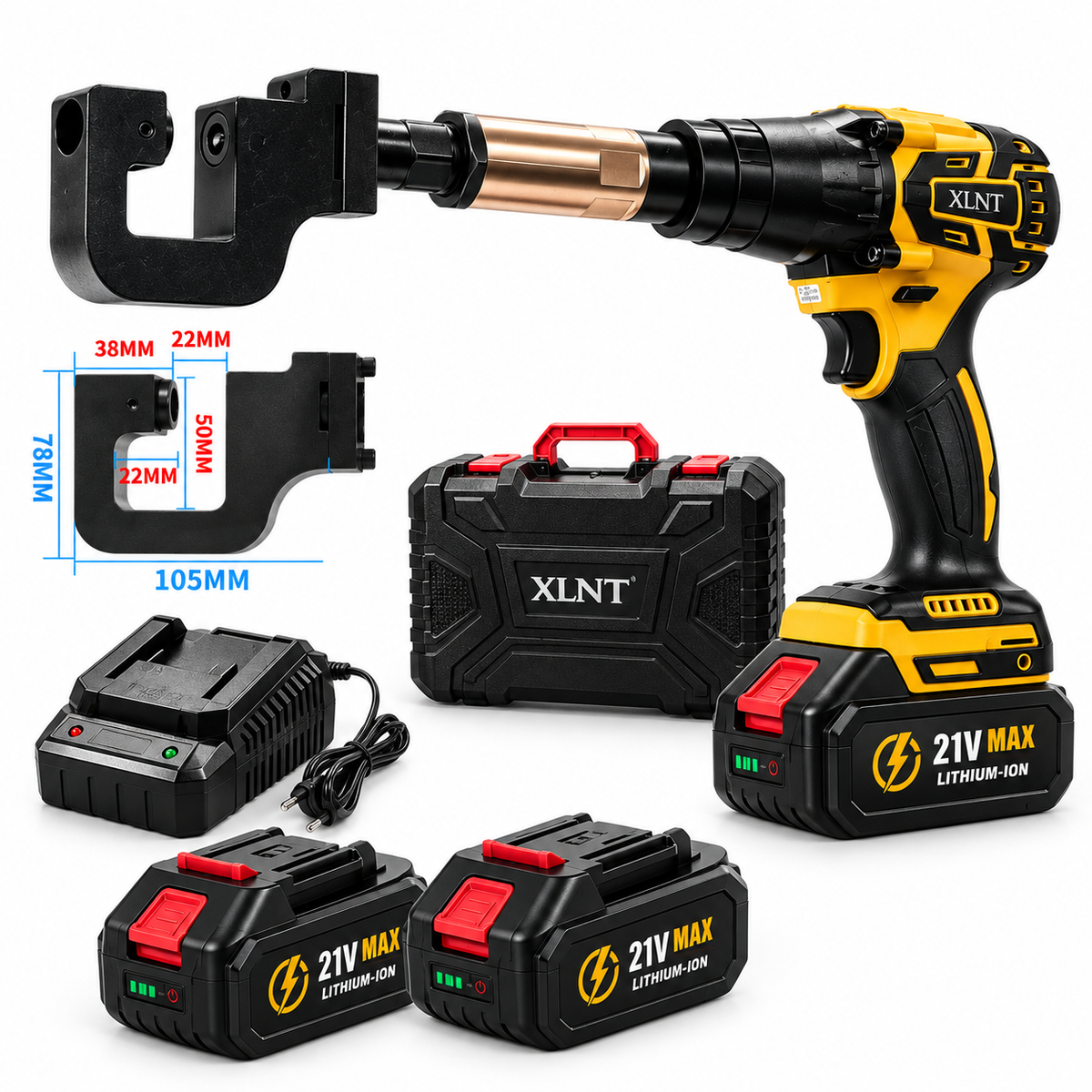 XTEPM298 21V cordless punching and drilling gun with two batteries and carrying case