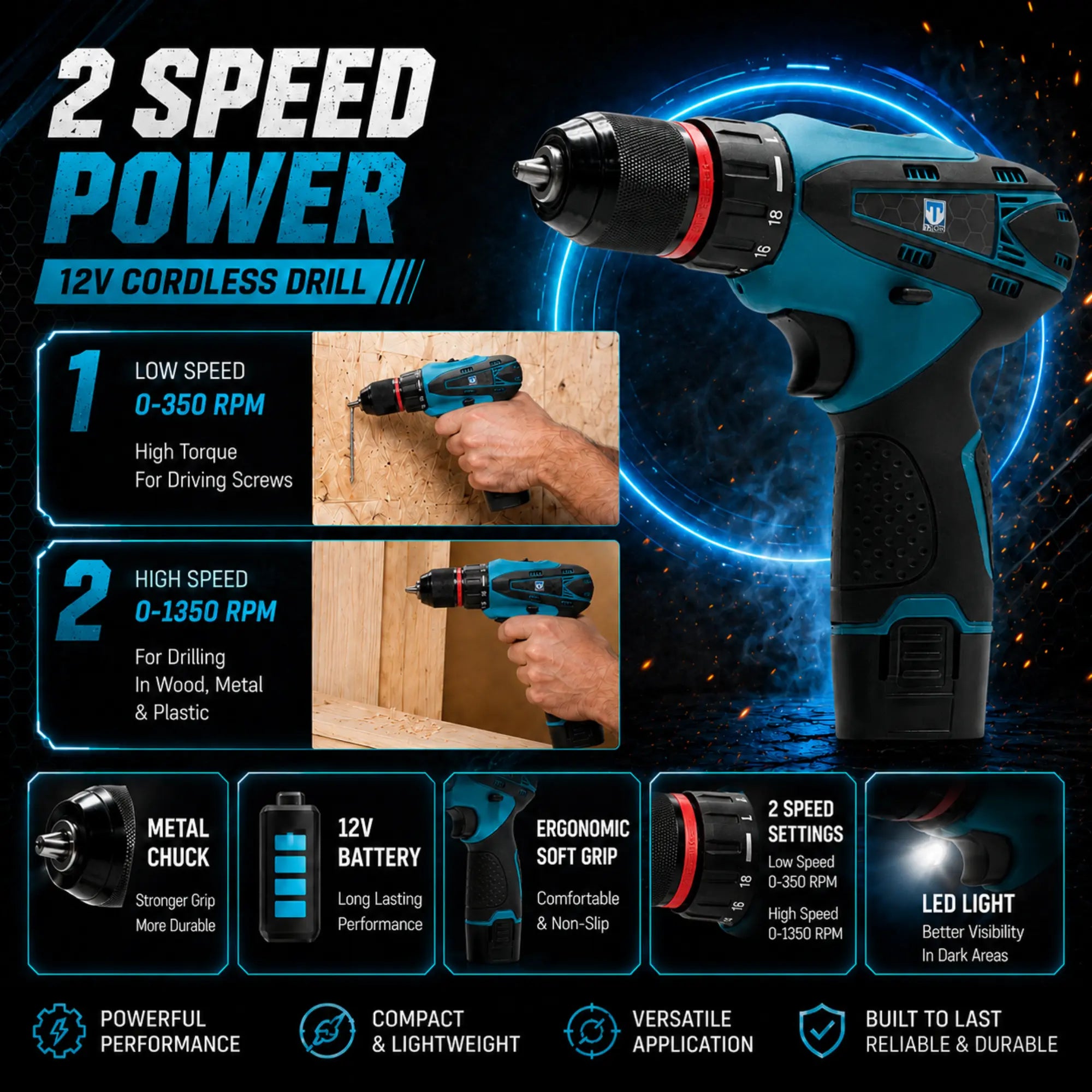 Cordless drill for home repair and DIY use
