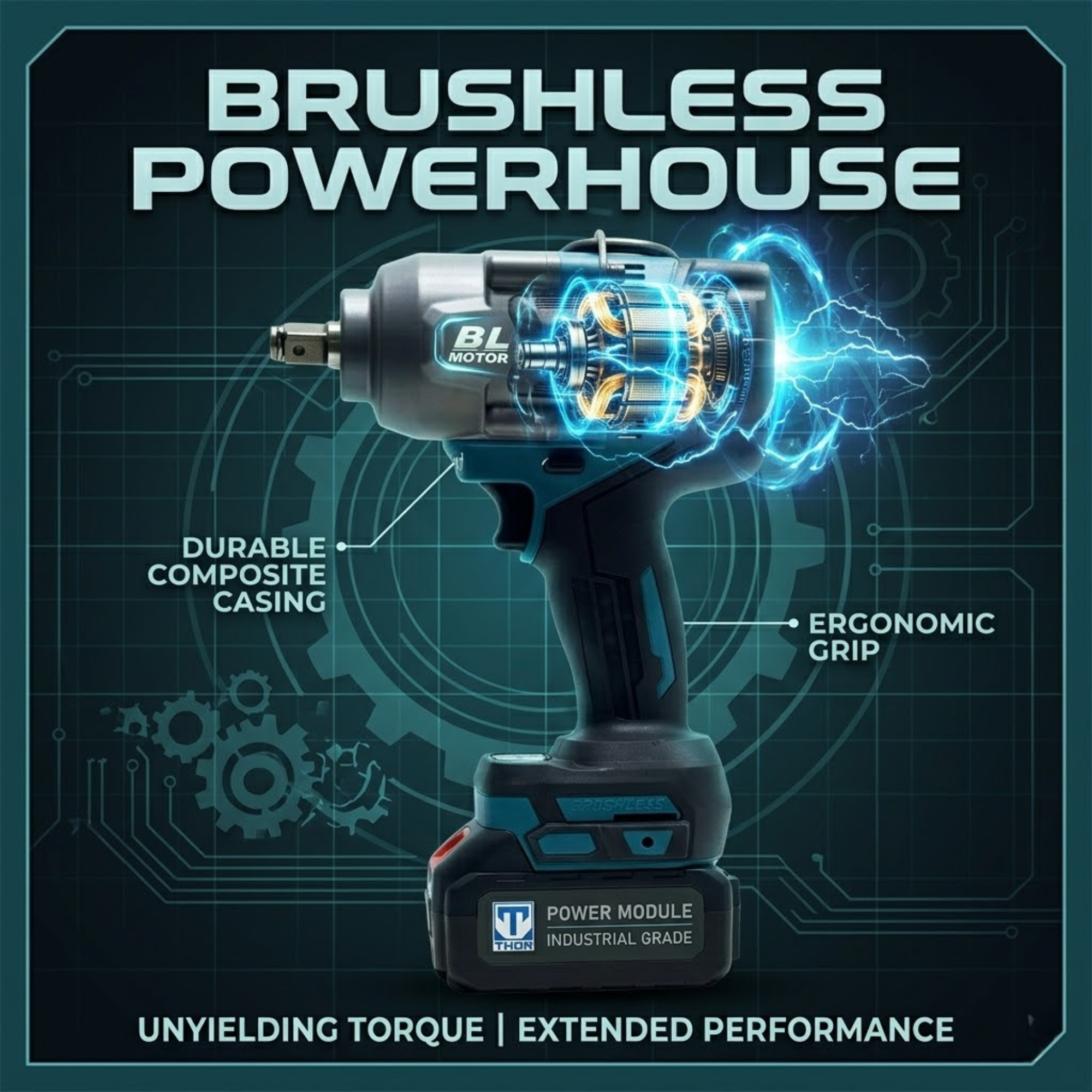 THOR 48V Brushless Cordless Impact Wrench THCIW54 | 850Nm Torque, 1/2" Drive, Dual 4Ah Battery, Socket Set & BMC Case
