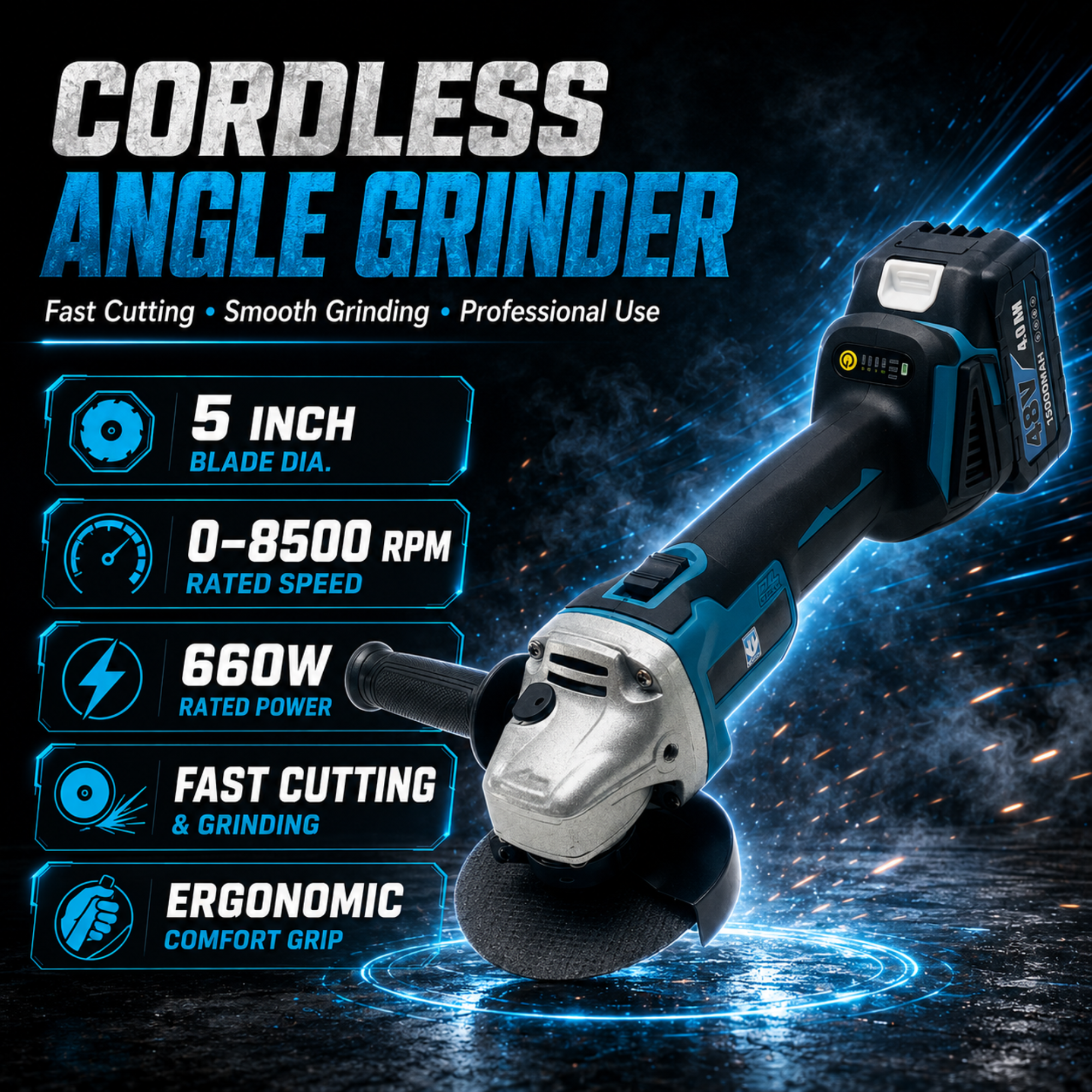 THOR 48V Cordless Impact Wrench & Angle Grinder Combo Kit with Brushless Motor, 2 Batteries, Fast Charger, Carry Case, TH2COM71
