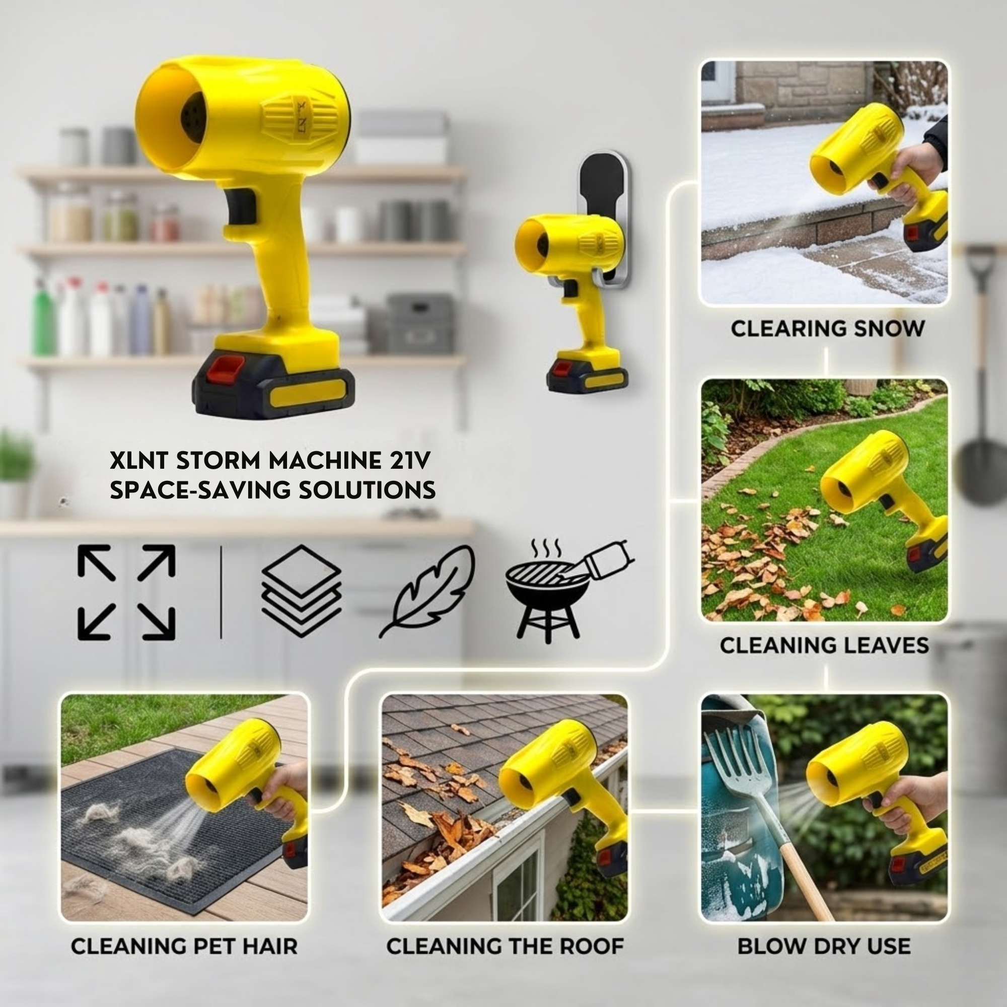 XLNT Cordless Blower 21V — Storm Machine XTCAD170, 2800RPM Battery Blower with 2 Lithium Batteries & Carry Case