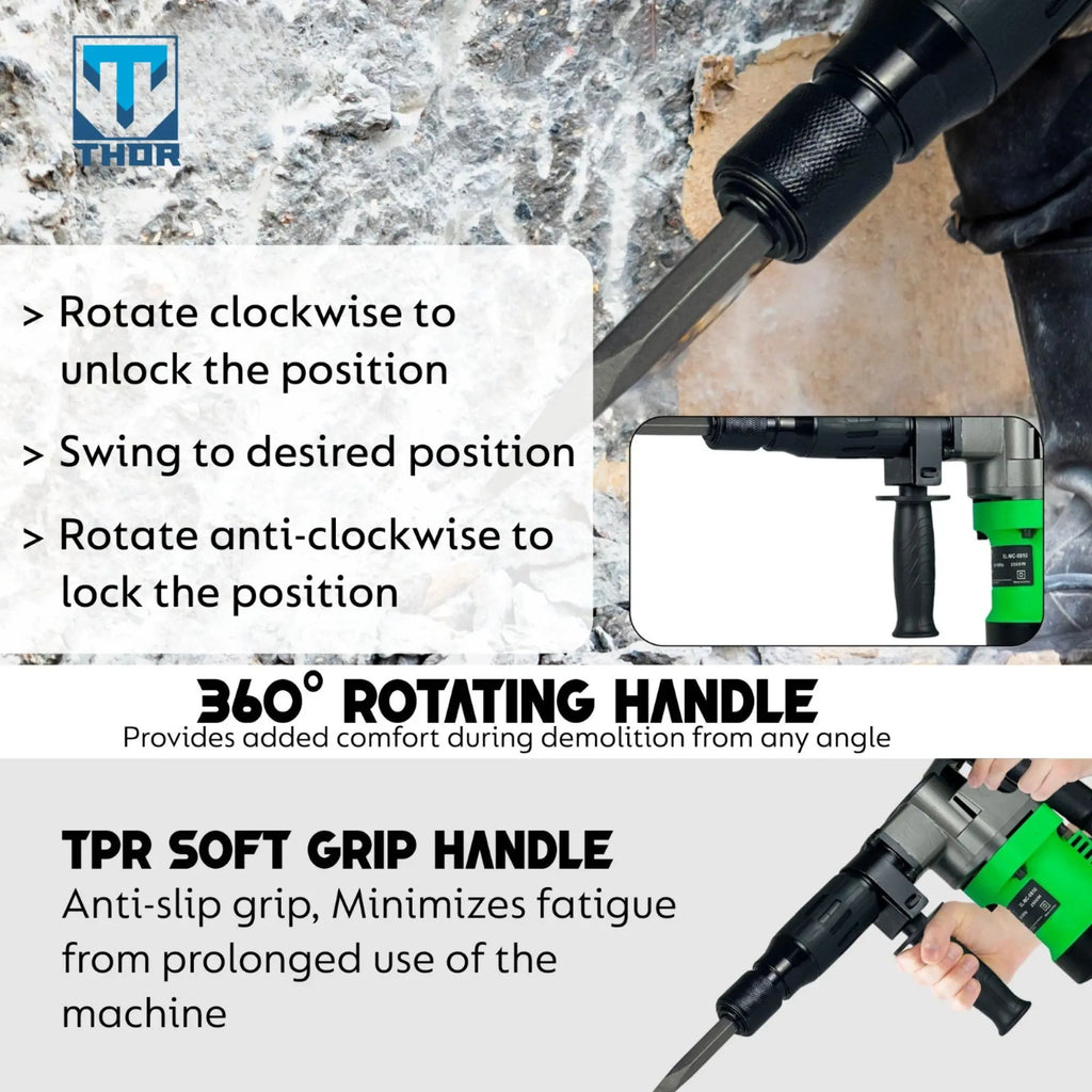 THOR 5KG Demolition Hammer THDH37 - 2000W Electric Breaker for Concrete Breaking & Demolition THOR