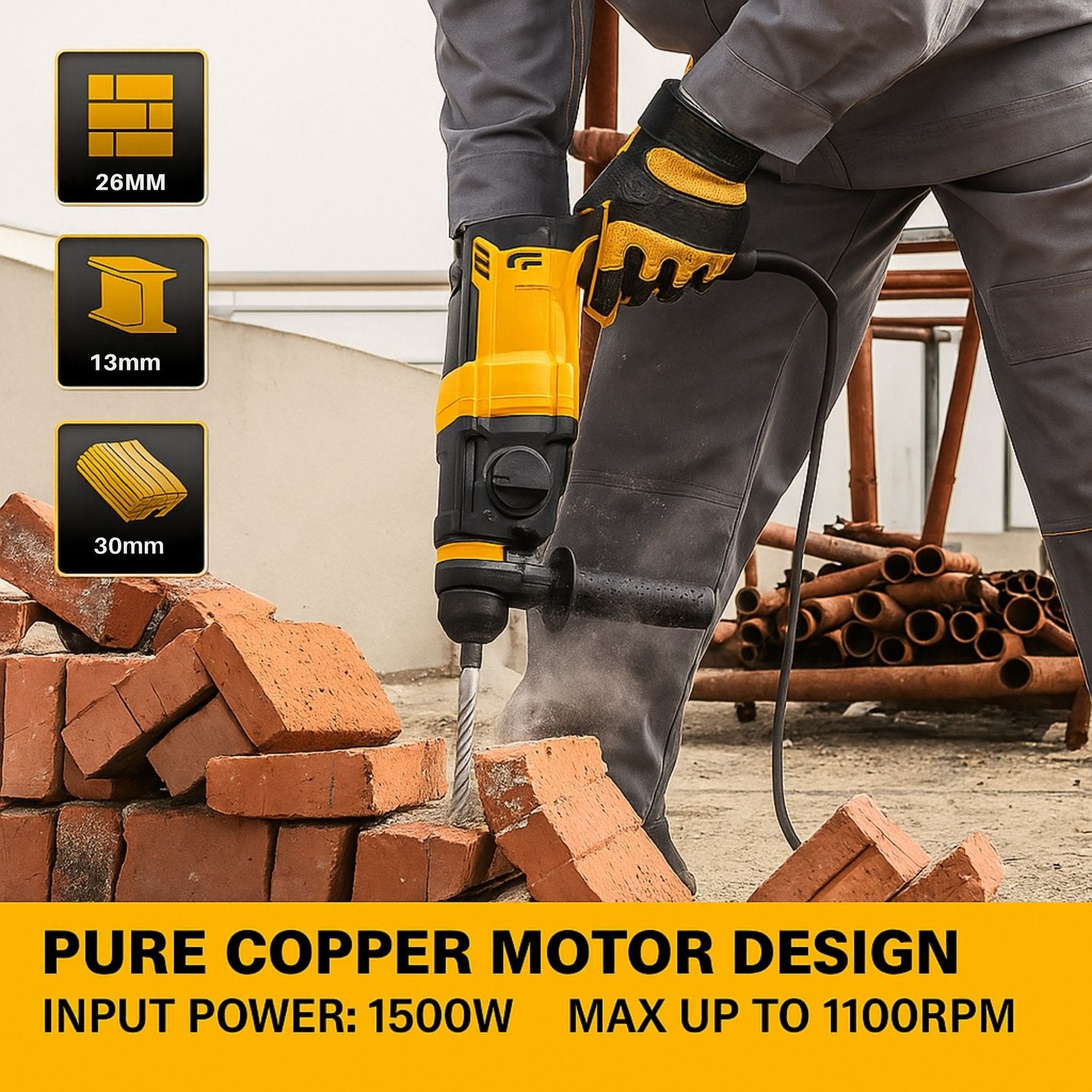 XLNT Electric Rotary Hammer 1500W - XTRH 110(2-26)