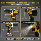 XLNT 21V Cordless Impact Drill Set | Brushless Motor | 220NM | 25+1 Torque | 2 Batteries 4000mAh- XTCIDK97