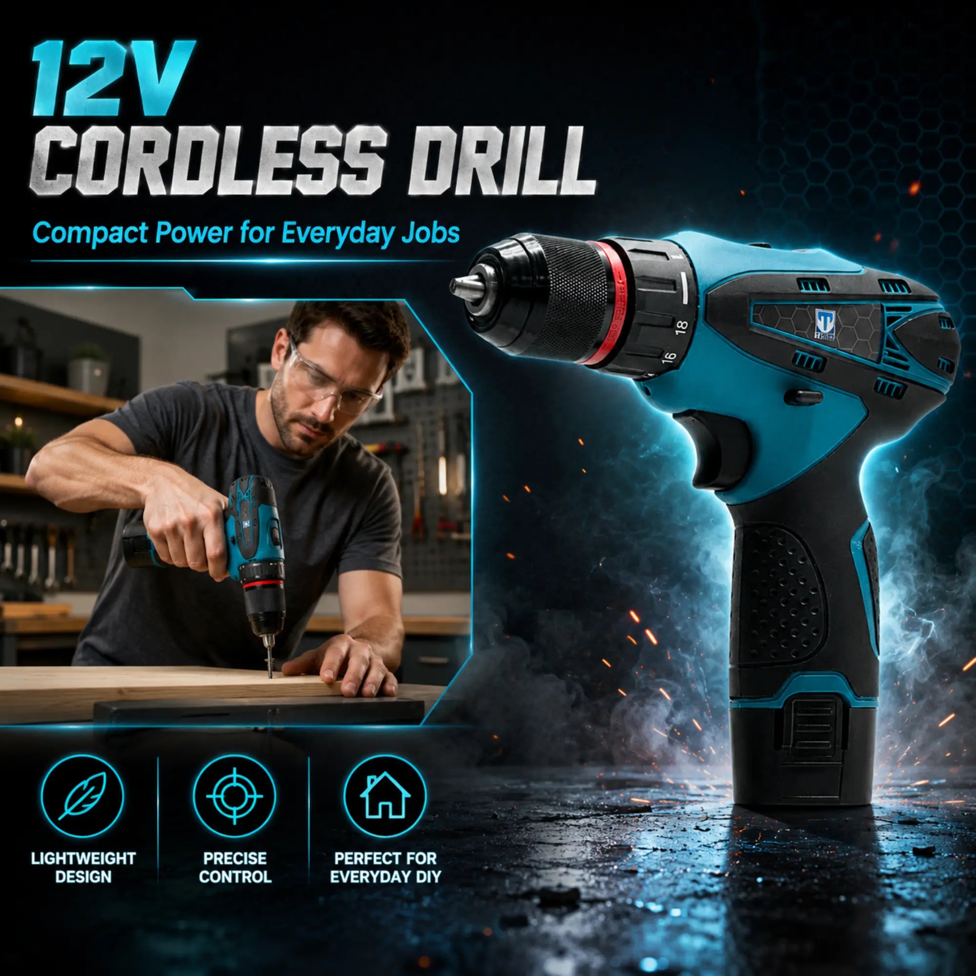 THOR 12V Cordless Metal Chuck Drill Driver Kit -  THCDMC79 THOR