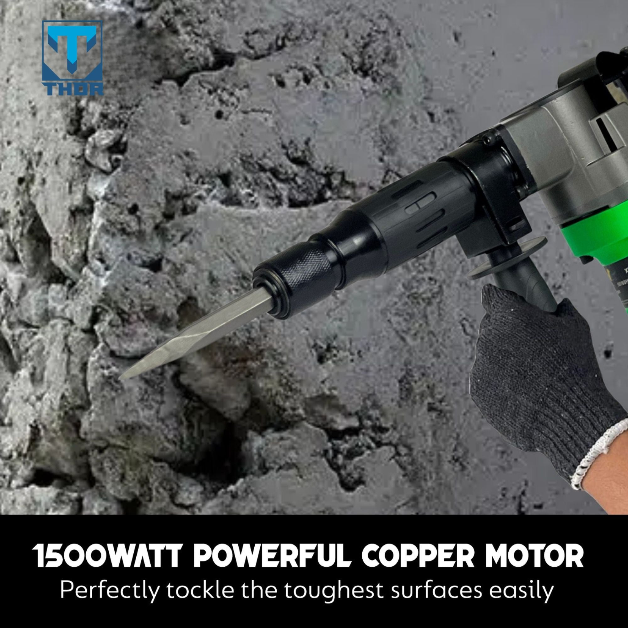 THOR 5KG Demolition Hammer THDH37 - 2000W Electric Breaker for Concrete Breaking & Demolition