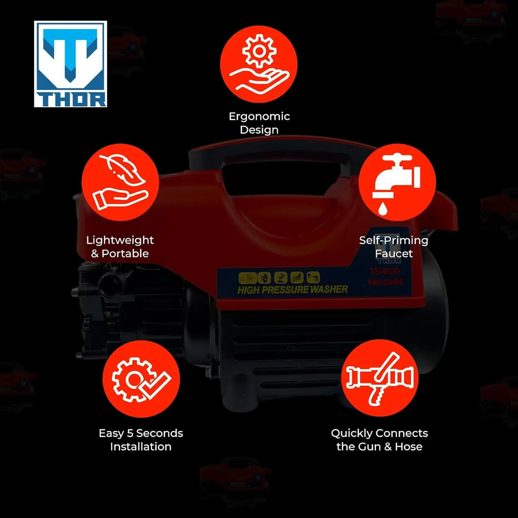 THOR High Pressure Washer THHPW 9 - 2200W Power Washer with Foam Bottle for Deep Cleaning THOR