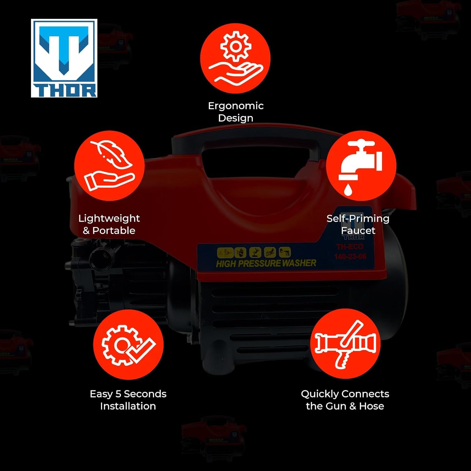 THOR High Pressure Washer THHPW 9 - 2200W Power Washer with Foam Bottle for Deep Cleaning