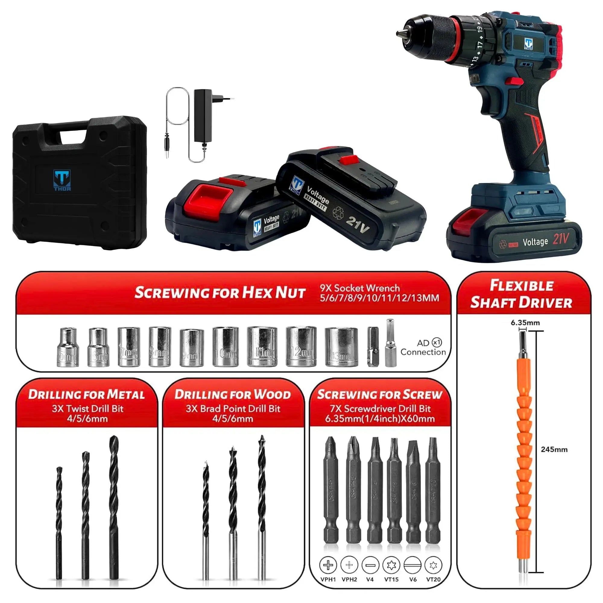 Thor 21V Cordless Impact Drill – THCIDK1502 THOR