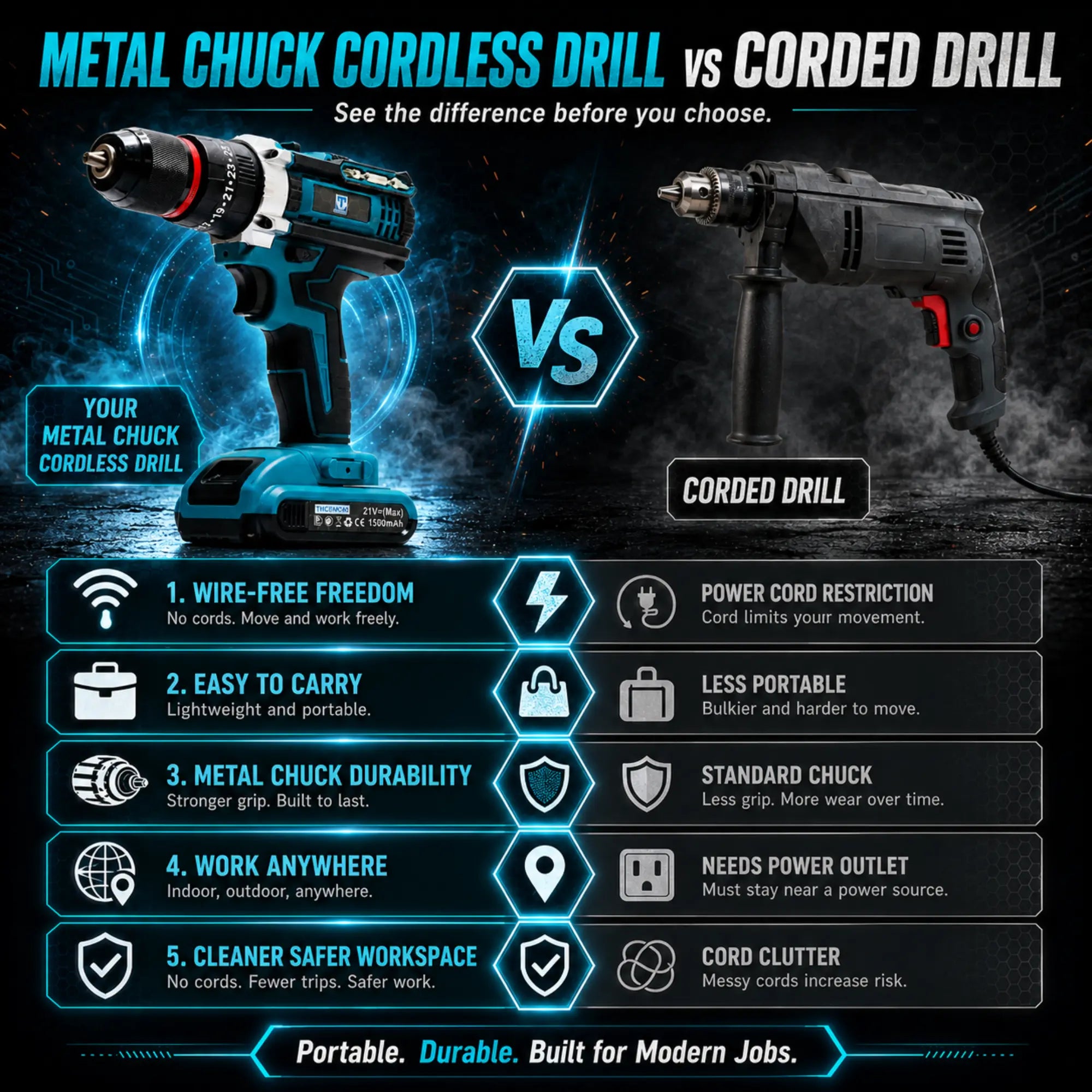 Cordless drill for wood plastic and light metal drilling

