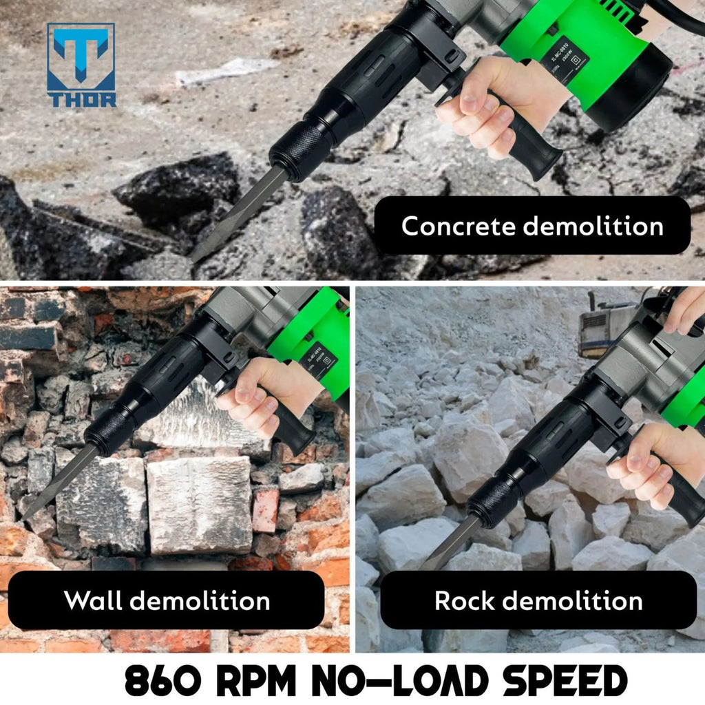 THOR 5KG Demolition Hammer THDH37 - 2000W Electric Breaker for Concrete Breaking & Demolition THOR