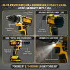 XLNT 21V Cordless Impact Drill Set with 2 Batteries and Fast Charger, 3-in-1 Drill/Screwdriver/Impact Mode, 2-Speed,Brushed Motor, XTCIDK97