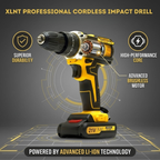 XLNT 21V Cordless Impact Drill Set | Brushless Motor | 220NM | 25+1 Torque | 2 Batteries 4000mAh- XTCIDK97