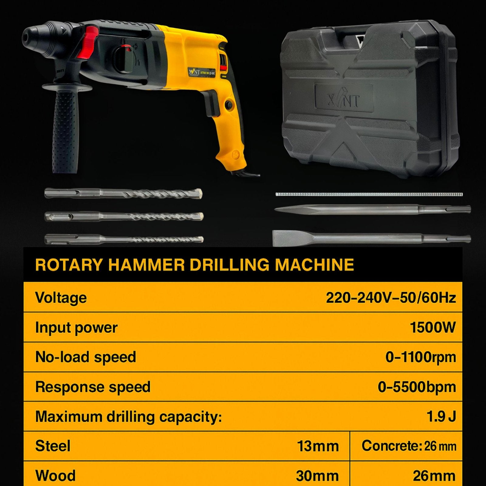 XLNT Electric Rotary Hammer 1500W - XTRH 110(2-26)