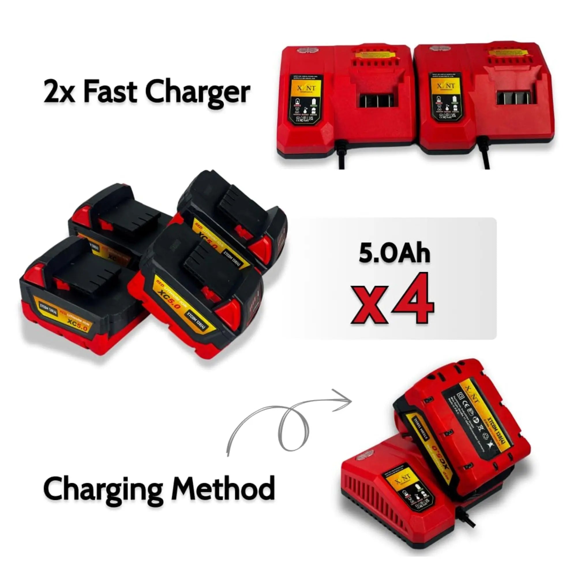 XLNT Cordless Drill Combo Kit 4-Tool Set | 13mm Drill, Angle Grinder, Impact Wrench, Rotary Hammer  XT4COM138 XLNT