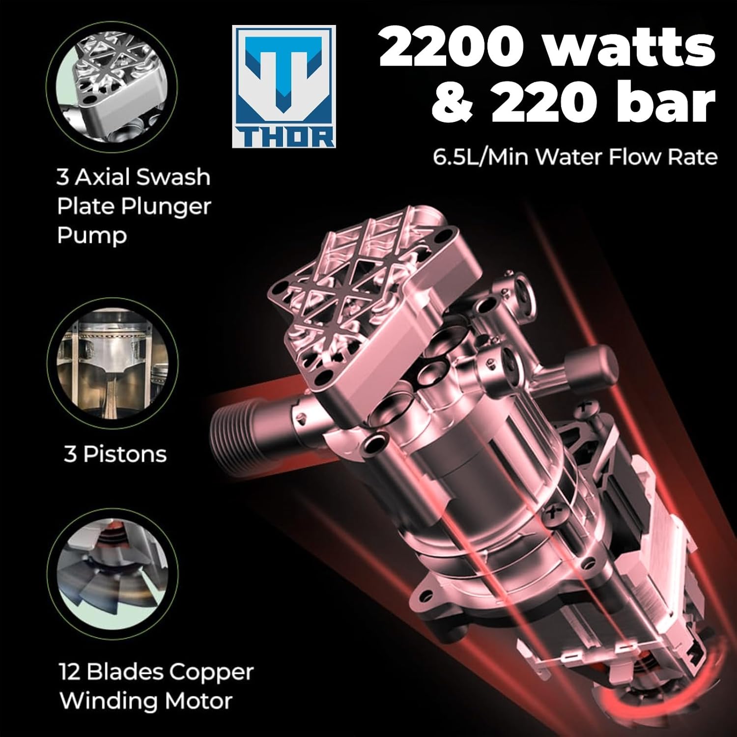 THOR High Pressure Washer THHPW 9 - 2200W Power Washer with Foam Bottle for Deep Cleaning