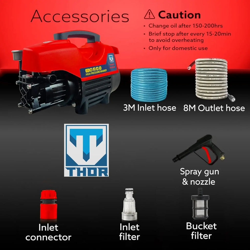 THOR High Pressure Washer THHPW 9 - 2200W Power Washer with Foam Bottle for Deep Cleaning THOR