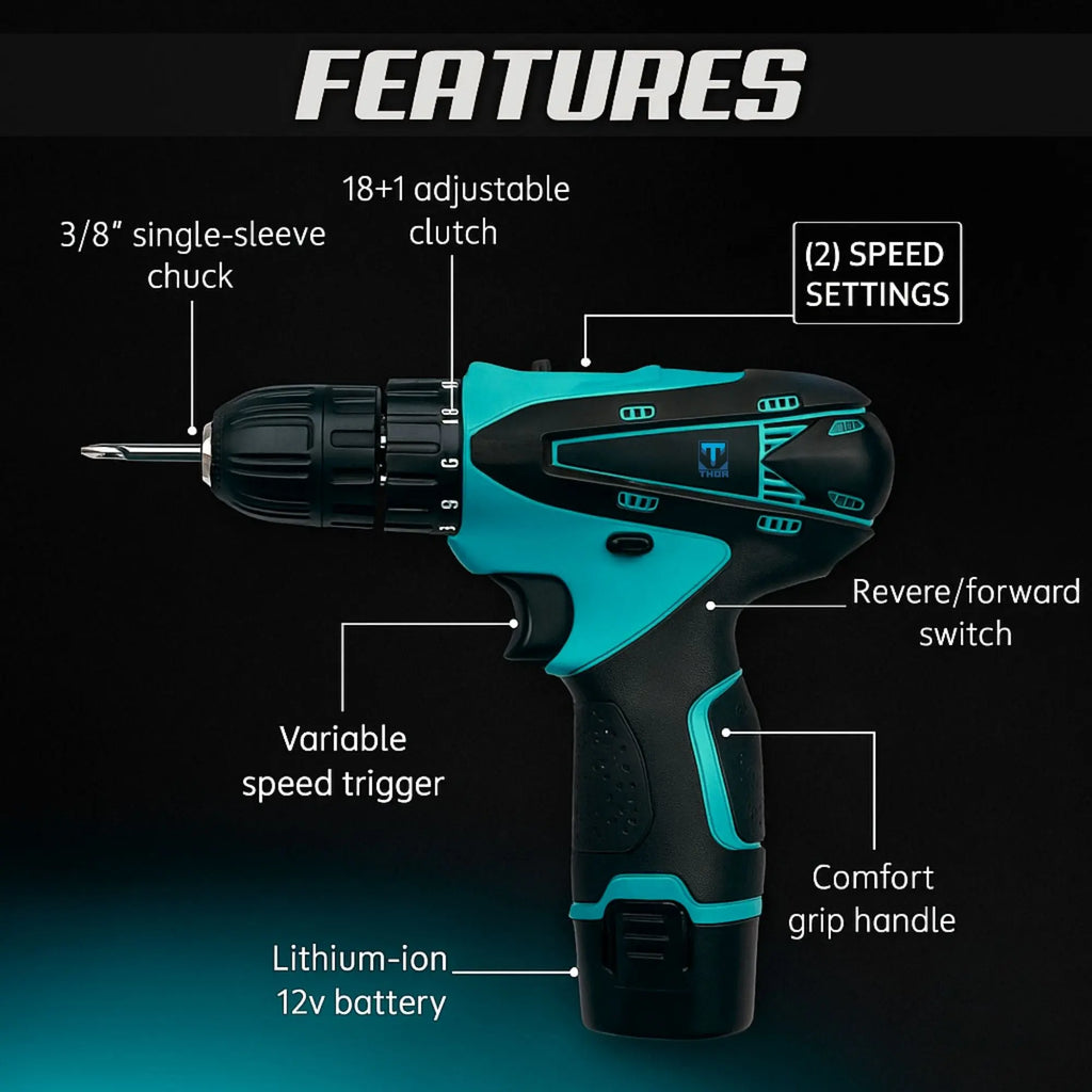 THOR 12V Cordless Drill Driver Kit - THCD 12 THOR